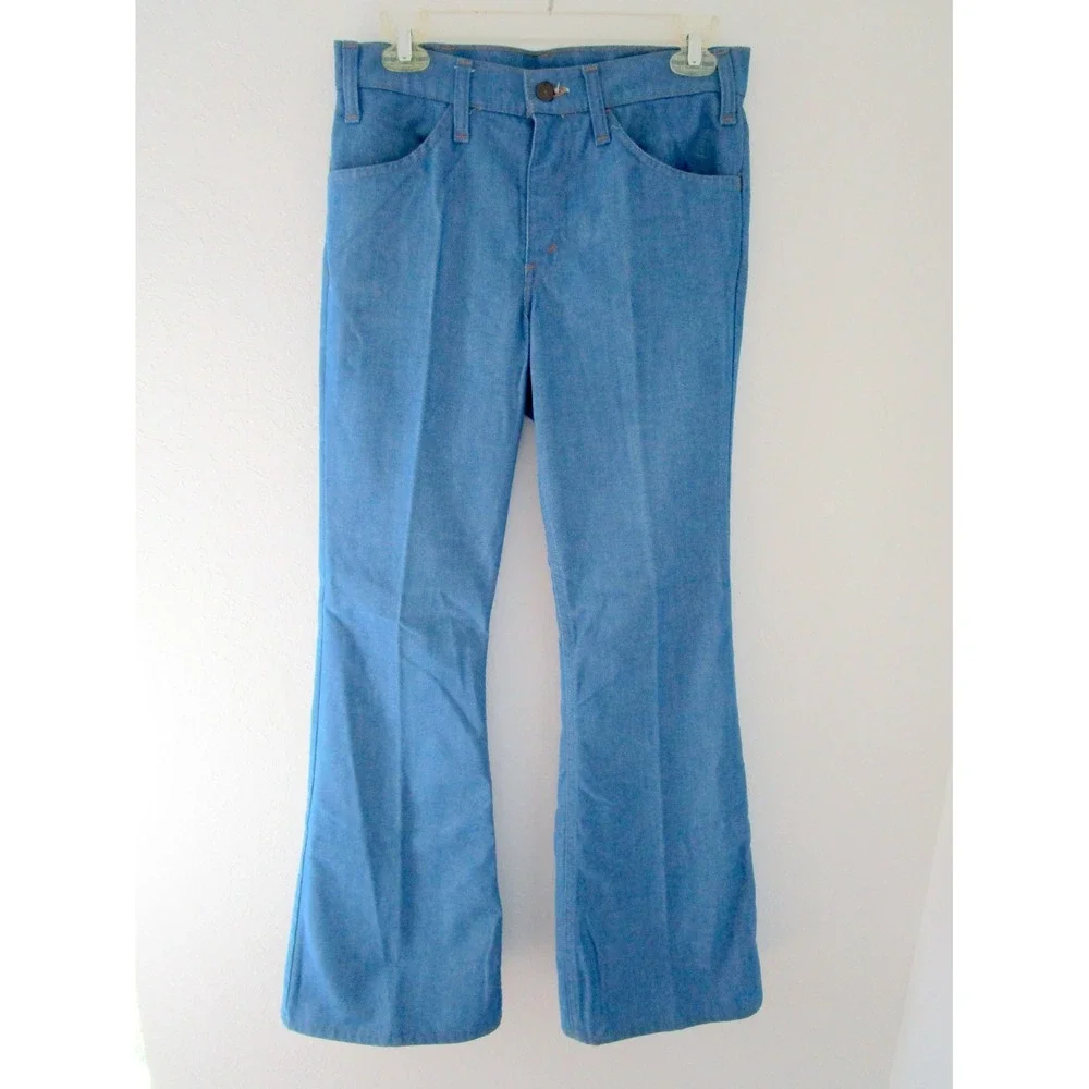 1970's Levi's Wide Leg Womens Medium Denim Pant Shirt Set Orange Tab